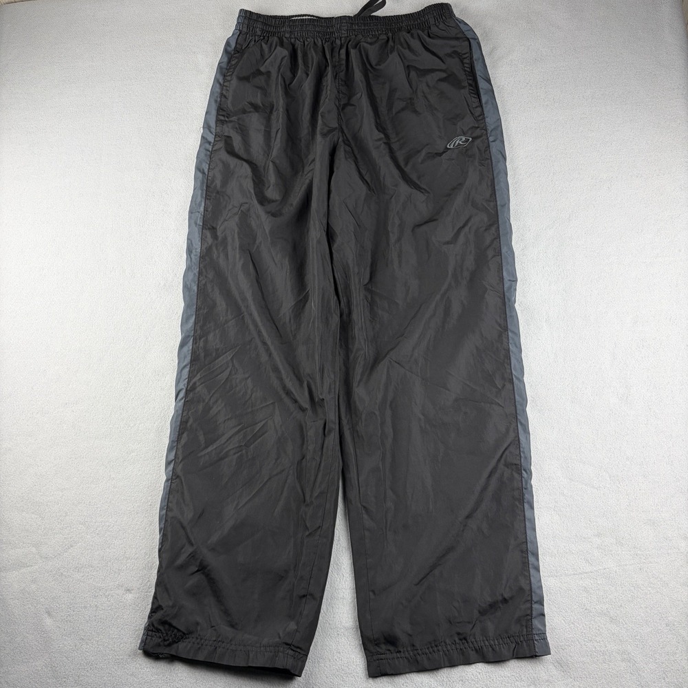 Vintage Rawlings Track Pants Men's Large Black Gray Nylon Baggy Windbreaker